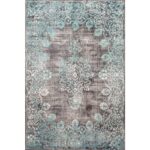 ELEGANCKI ORIENTALNY VINTAGE DYWAN DO BIURA SALONU szary zielony turkusowy z motywem medalionu nuLOOM NORBUL 180x270 cm