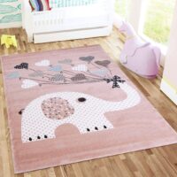 ZABAWNY KOLOROWY DYWANIK DO POKOJU DZIECIĘCEGO różowy słoń słonik z balonami JIMRI ALPHA PINK 120x170 cm - obrazek 2