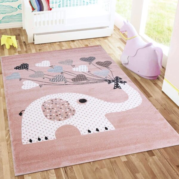 ZABAWNY KOLOROWY DYWANIK DO POKOJU DZIECIĘCEGO różowy słoń słonik z balonami JIMRI ALPHA PINK 120x170 cm - obrazek 2