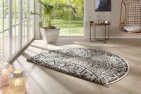 DWUSTRONNY OKRĄGŁY DYWAN TKANY NA PŁASKO SZNURKOWY MANDALA kremowy czarny NORTHRUGS LILJA 240x240 cm - obrazek 2