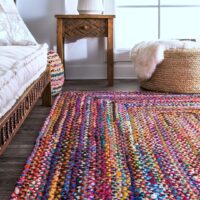 RĘCZNIE PLECIONY BAWEŁNIANY ETNICZNY BOHO DYWAN DO SYPIALNI SALONU kolorowy czarny różowy niebieski nuLOOM TAMMARA NOMAD 160x240 cm 152x244 cm - obrazek 5