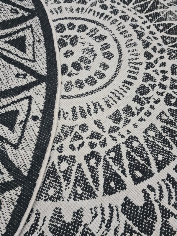 DWUSTRONNY OKRĄGŁY DYWAN TKANY NA PŁASKO SZNURKOWY MANDALA kremowy czarny NORTHRUGS LILJA 240x240 cm - obrazek 6