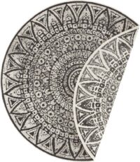DWUSTRONNY OKRĄGŁY DYWAN TKANY NA PŁASKO SZNURKOWY MANDALA kremowy czarny NORTHRUGS LILJA 240x240 cm - obrazek 11