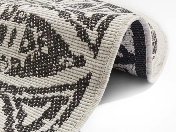 DWUSTRONNY OKRĄGŁY DYWAN TKANY NA PŁASKO SZNURKOWY MANDALA kremowy czarny NORTHRUGS LILJA 240x240 cm - obrazek 4