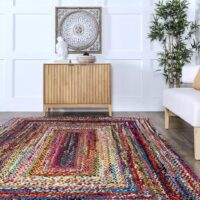 RĘCZNIE PLECIONY BAWEŁNIANY ETNICZNY BOHO DYWAN DO SYPIALNI SALONU kolorowy czarny różowy niebieski nuLOOM TAMMARA NOMAD 160x240 cm 152x244 cm - obrazek 6