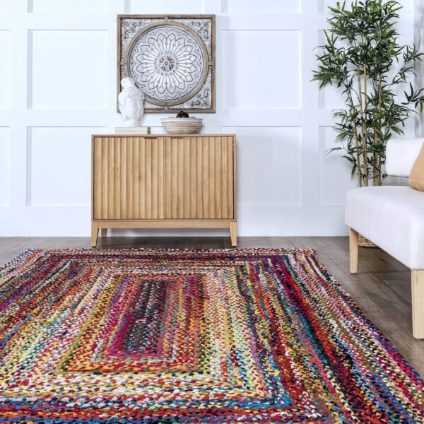 RĘCZNIE PLECIONY BAWEŁNIANY ETNICZNY BOHO DYWAN DO SYPIALNI SALONU kolorowy czarny różowy niebieski nuLOOM TAMMARA NOMAD 160x240 cm 152x244 cm - obrazek 6