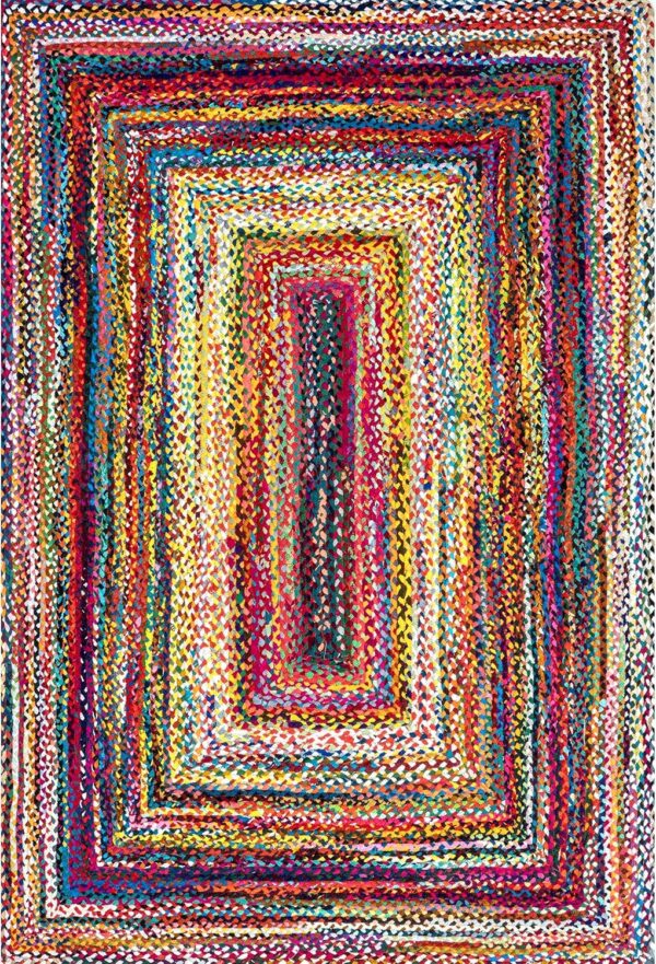 RĘCZNIE PLECIONY BAWEŁNIANY ETNICZNY BOHO DYWAN DO SYPIALNI SALONU kolorowy czarny różowy niebieski nuLOOM TAMMARA NOMAD 160x240 cm 152x244 cm - obrazek 7