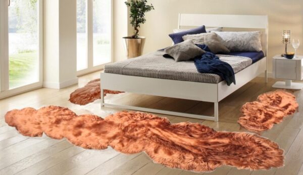 FUTRZANY ZESTAW 3 DYWANIKÓW DO SYPIALNI FLOKATI Z DŁUGIM WŁOSIEM shaggy rudy miedziany HOME AFFAIRE VALERIA 65x140 cm (2szt.) 65x270 cm (1szt.) - obrazek 4