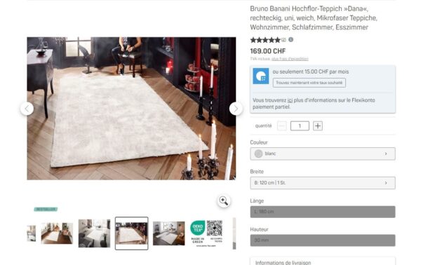 LUKSUSOWY LŚNIĄCY DYWANIK POKOJOWY SHAGGY GLAMOUR włos 30 mm biały BRUNO BANANI DANA 120x180 cm - obrazek 10