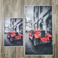 ZESTAW 2 NOWOCZESNYCH AKSAMITNYCH MAT DYWANIKÓW ŁAZIENKOWYCH retro czerwony samochód CHILAI HOME 40x60 cm i 60x100 cm - obrazek 2