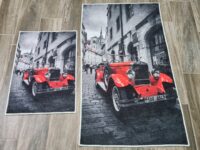 ZESTAW 2 NOWOCZESNYCH AKSAMITNYCH MAT DYWANIKÓW ŁAZIENKOWYCH retro czerwony samochód CHILAI HOME 40x60 cm i 60x100 cm - obrazek 6