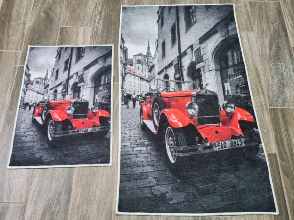 ZESTAW 2 NOWOCZESNYCH AKSAMITNYCH MAT DYWANIKÓW ŁAZIENKOWYCH retro czerwony samochód CHILAI HOME 40x60 cm i 60x100 cm - obrazek 6