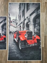 ZESTAW 2 NOWOCZESNYCH AKSAMITNYCH MAT DYWANIKÓW ŁAZIENKOWYCH retro czerwony samochód CHILAI HOME 40x60 cm i 60x100 cm - obrazek 3
