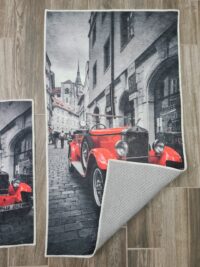 ZESTAW 2 NOWOCZESNYCH AKSAMITNYCH MAT DYWANIKÓW ŁAZIENKOWYCH retro czerwony samochód CHILAI HOME 40x60 cm i 60x100 cm - obrazek 5