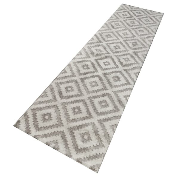 NOWOCZESNY GĘSTY DYWANIK CHODNIK Z PODWÓJNYM WŁOSIEM kremowy beżowy w romby PACO HOME KOGE 80x300 cm - obrazek 2