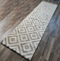 NOWOCZESNY GĘSTY DYWANIK CHODNIK Z PODWÓJNYM WŁOSIEM kremowy beżowy w romby PACO HOME KOGE 80x300 cm