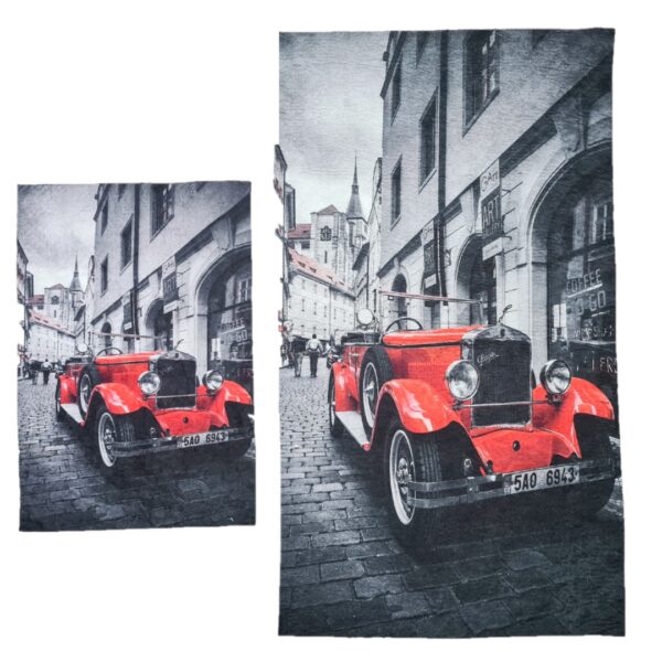 ZESTAW 2 NOWOCZESNYCH AKSAMITNYCH MAT DYWANIKÓW ŁAZIENKOWYCH retro czerwony samochód CHILAI HOME 40x60 cm i 60x100 cm - obrazek 7