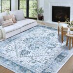 ORIENTALNY PERSKI DYWAN W STYLU VINTAGE do salonu sypialni antypoślizgowy OMERAI CYAN niebieski zielony morski szary 200x290 cm