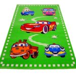 NOWOCZESNY KOLOROWY ZABAWNY DYWAN DZIECIĘCY autka samochodziki zielony żywe kolory ACVILA KIDS 160x240 cm