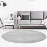 NOWOCZESNY JEDNOBARWNY GŁADKI OKRĄGŁY dywanik podłogowy dziecięcy szary srebrny CARPET CITY MODA SOFT 120x120 cm