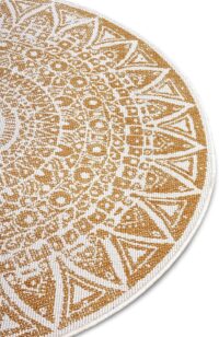 DWUSTRONNY OKRĄGŁY DYWAN TKANY NA PŁASKO SZNURKOWY MANDALA kremowy żółty musztardowy NORTHRUGS LILJA 140x140 cm - obrazek 4