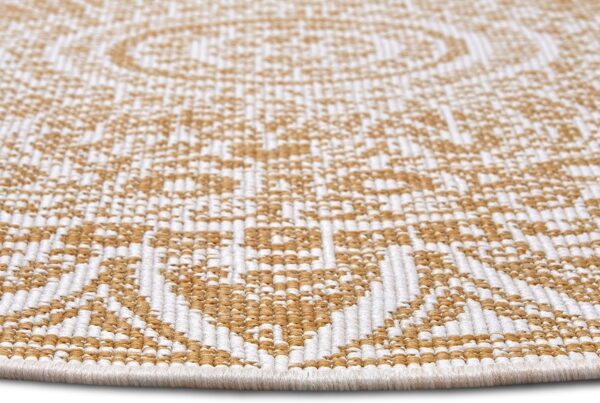 DWUSTRONNY OKRĄGŁY DYWAN TKANY NA PŁASKO SZNURKOWY MANDALA kremowy żółty musztardowy NORTHRUGS LILJA 140x140 cm - obrazek 5