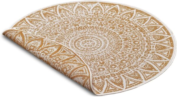 DWUSTRONNY OKRĄGŁY DYWAN TKANY NA PŁASKO SZNURKOWY MANDALA kremowy żółty musztardowy NORTHRUGS LILJA 140x140 cm - obrazek 6