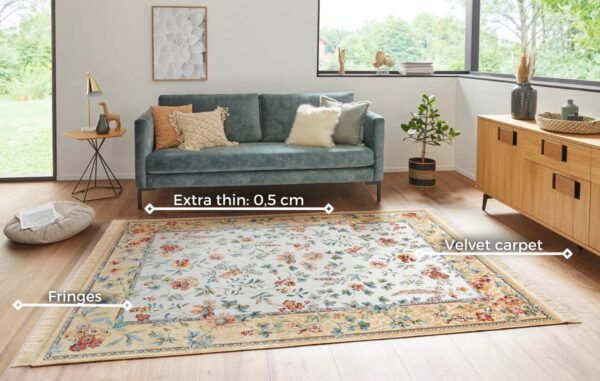 KLASYCZNY PRIENTALNY PERSKI DYWAN Z FRĘDZLAMI do biura salonu NOURISTAN ANTIK FLOWERS kremowy złoty 160x230 cm - obrazek 6