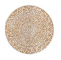 DWUSTRONNY OKRĄGŁY DYWAN TKANY NA PŁASKO SZNURKOWY MANDALA kremowy żółty musztardowy NORTHRUGS LILJA 140x140 cm