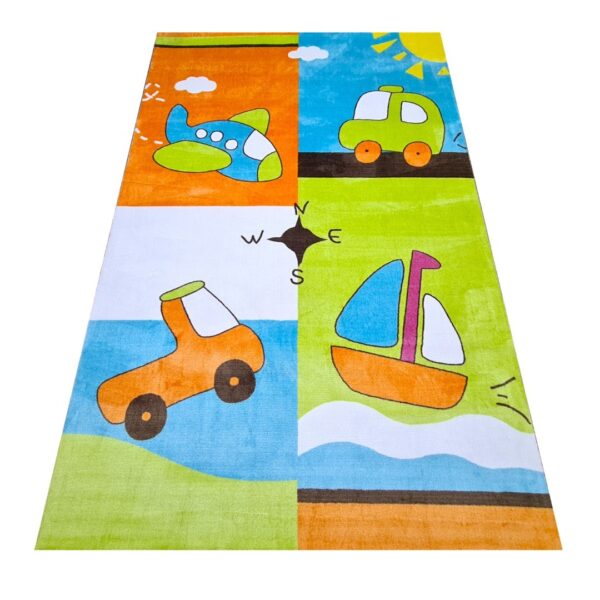 KOLOROWY WESOŁY AKRYLOWY PASTELOWY DYWAN DZIECIĘCY KRÓTKOWŁOSY zielony niebieski autka samoloty 200x300 cm - obrazek 12
