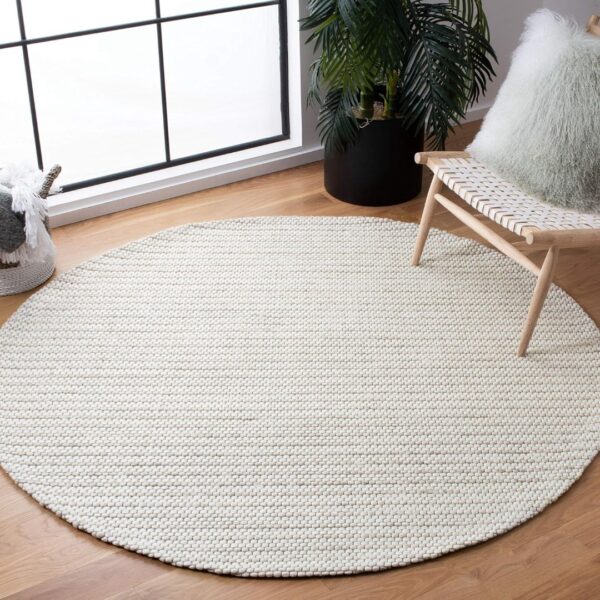 NOWOCZESNY NATURALNY OKRĄGŁY DYWAN WEŁNIANY do salonu sypialni przedpokoju biura jasny brąz kość słoniowa SAFAVIEH MARBELLA 122x122 cm - obrazek 10